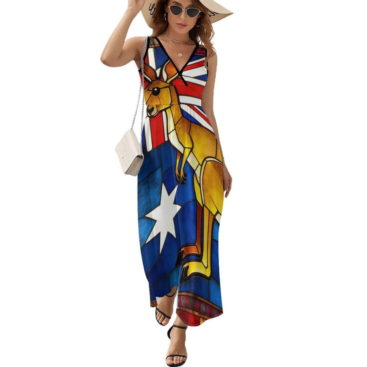 longue sans manches pour femme, motif drapeau australien et vitrail, taille 5XL